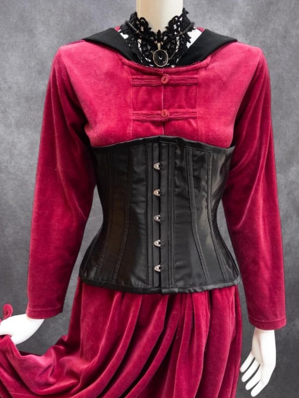 Vintage FADS Dark Red Pinwale Corduroy Long Sleeve Prairie Maxi Dress Size M